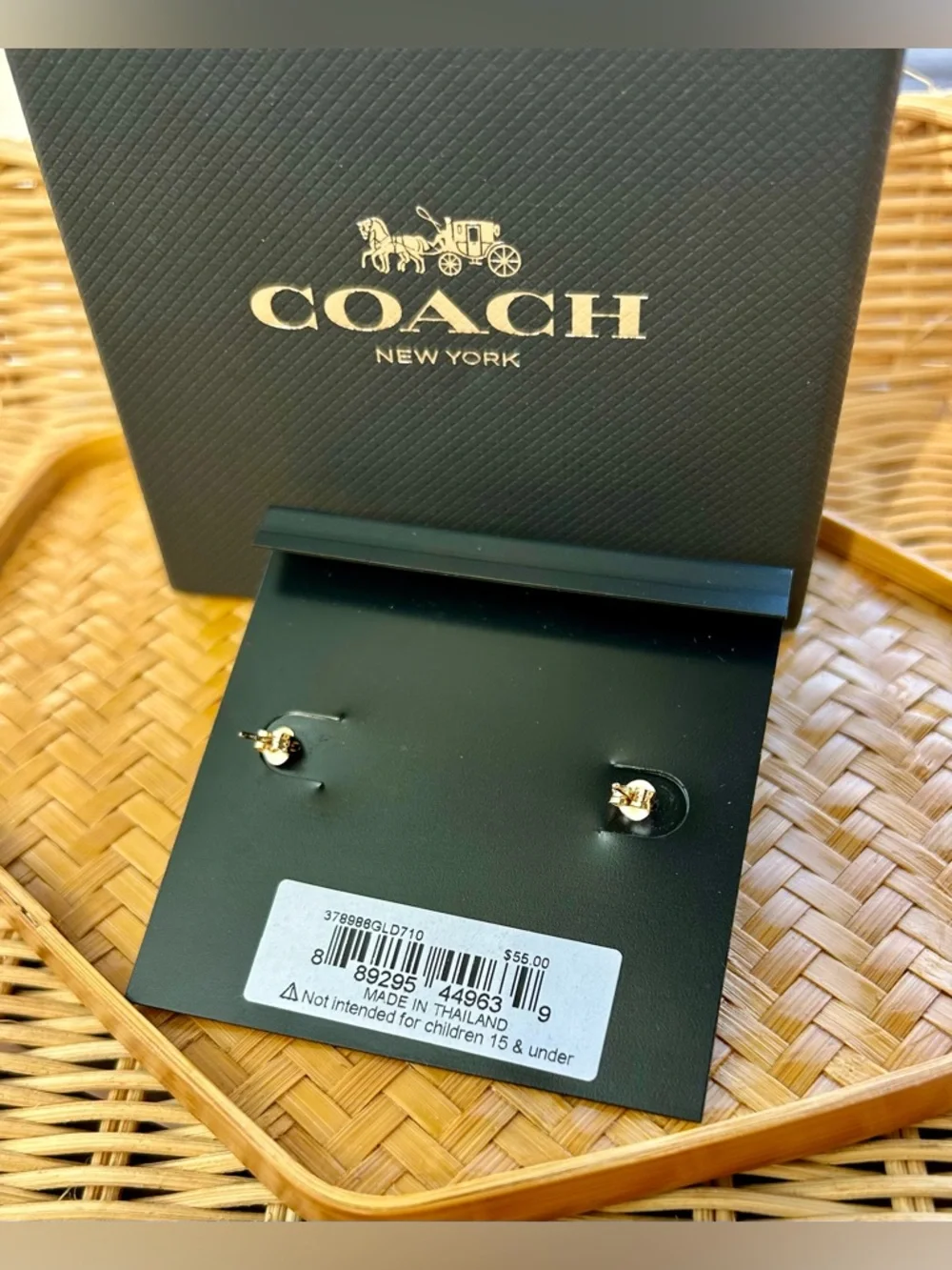Coach New York Gold Signature C Double Drop Earrings NWT and Coach Gift Box - Picture 4 of 7